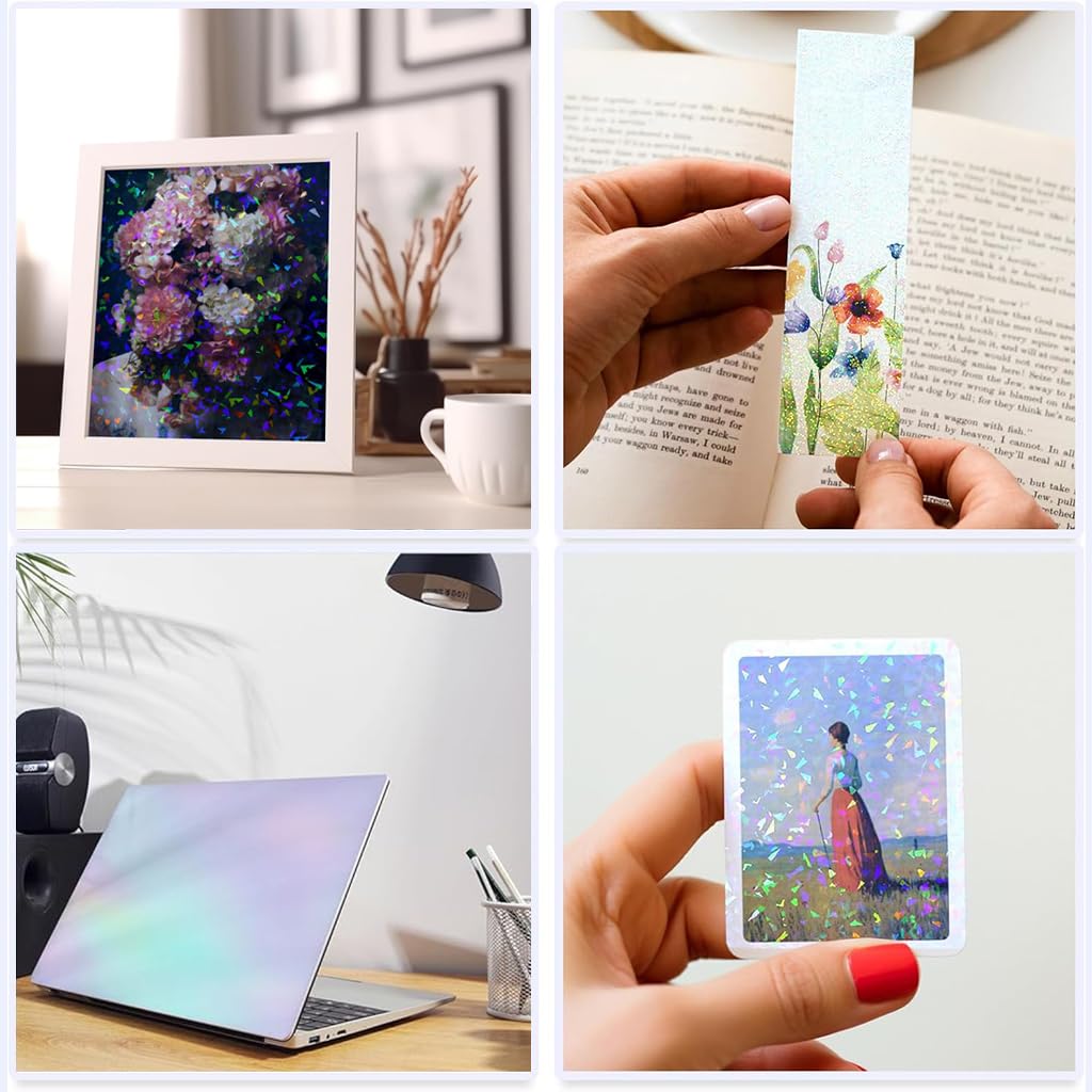 HASTHIP 20 Sheets Vinyl Holographic Sticker, 4 Styles Self Adhesive Lamination Sticker Paper Wrap Sticker for Laptop Bike Car Table Mobile Phones (8.5x11 inch)