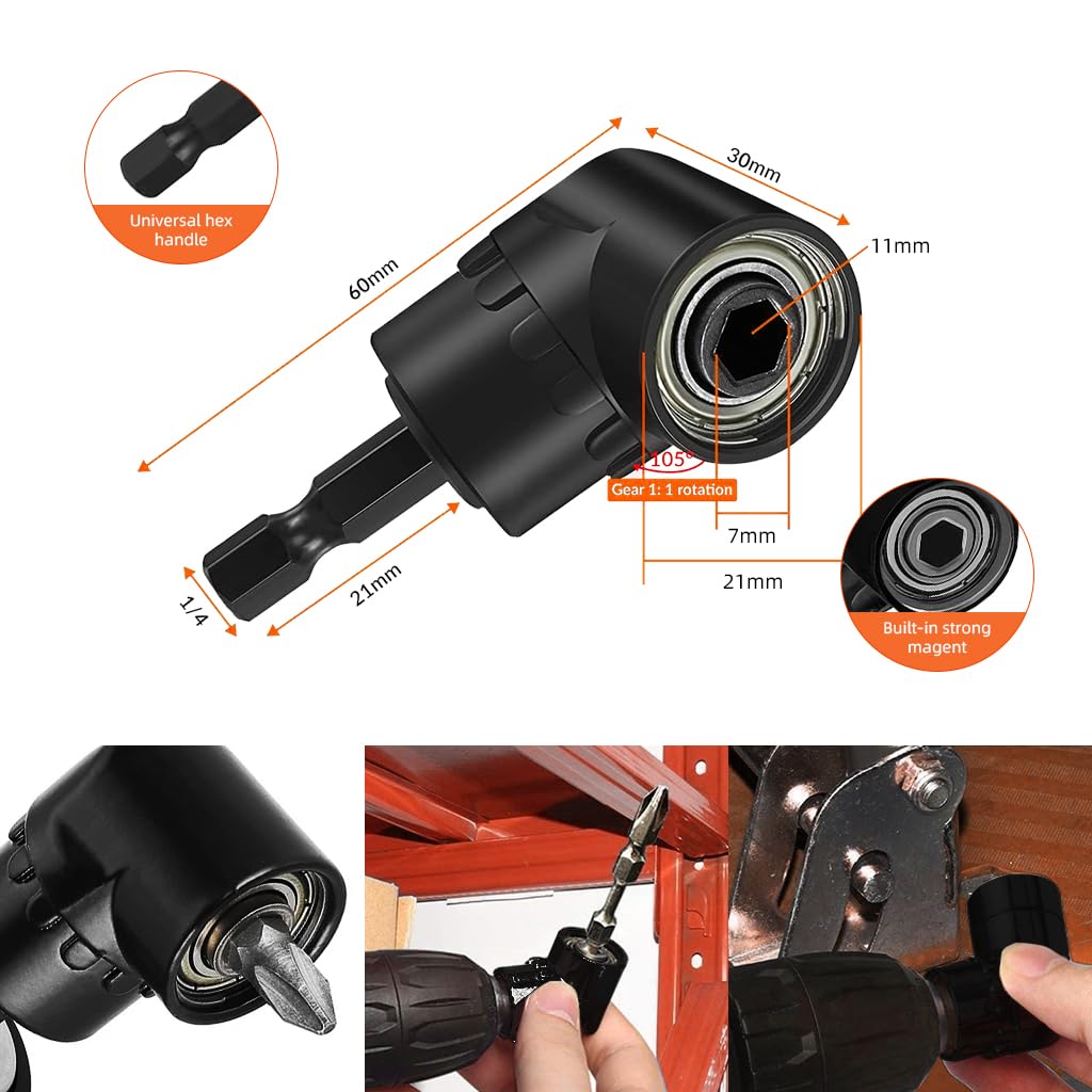 Serplex Flexible Drill Bit Extension Set with 105° Right Angle Attachment, Rotatable Joint Socket 3PCS (1/4, 3/8, 1/2 In Hex Adapter) & Bendable Screwdriver Bit for Home DIY and Professional Use