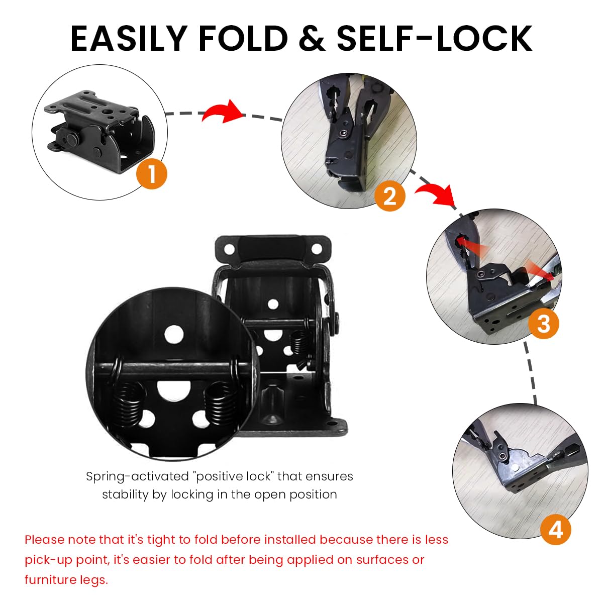Serplex 4pcs Folding Table Bracket with Screw Set Folding Table Metal Folding Hinge with Self Lock Folding Table Assemble Accessories Tools Foldable Hinges for Folding Table Leg