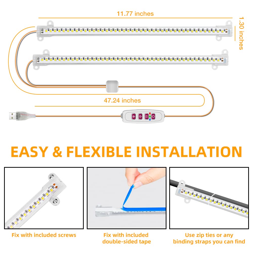 Qpets LED Grow Lights Bars for Indoor Plants, Full Spectrum Strips Auto ON/Off, 8/12/16H Timer, 5 Dimmable Levels High Output USB 5V Grow Lamp Hydroponics Seedling Flower Starting(Sunlike)