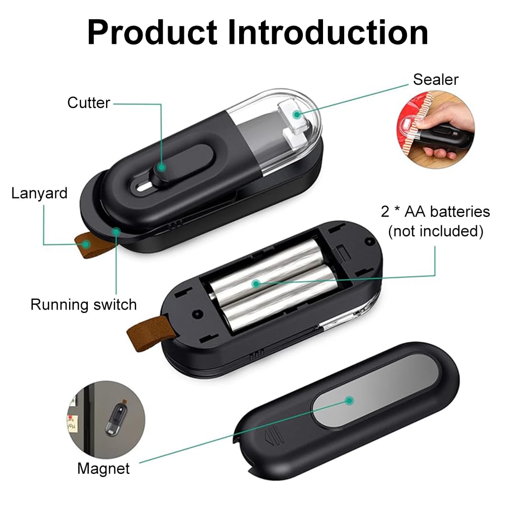 HASTHIP Mini Bag Sealer 2 in 1 Electric Heat Sealer with Cutter Hot Bond Sealer for Food Bag Snack Bag Battery Operated Bag Sealer for Various Food Bag