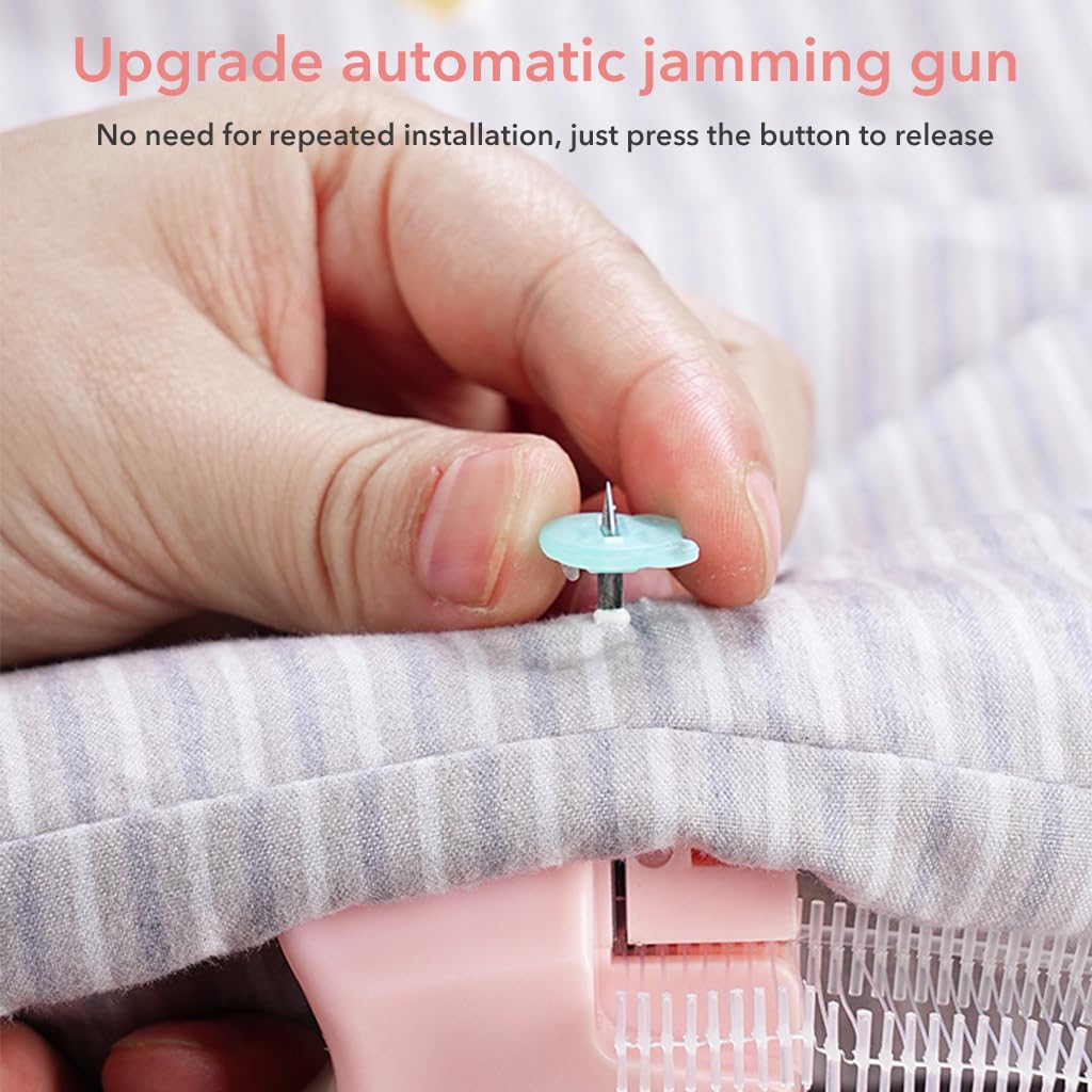 HASTHIP Quilt Basting Gun Kit with 50Pcs Glow in The Dark Tacks & 660Pcs Rubber Fasteners with 2 Sizes Cartoon Bear Shaped Plastic Tacks Easy Squeeze Trigger Quilt Basting Gun Machine