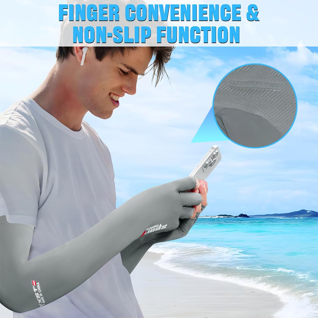 PALAY 1 Pairs Summer Glove Arm Sleeves UV Protection Sleeves One Piece Cool Silk Arm Sleeves Quick Dry Breathable Arm Sleeves for Driving, Riding, Hiking