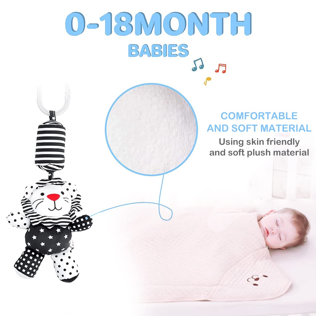PATPAT® Baby Toy Car Toy for Kids, Rattle Toy Stuffed Toy Hanging Rattle Toys, Crib Toy Car Seat Travel Stroller Soft Plush Toys with Sound, Best Birthday Gift for Newborn 0-18 Month