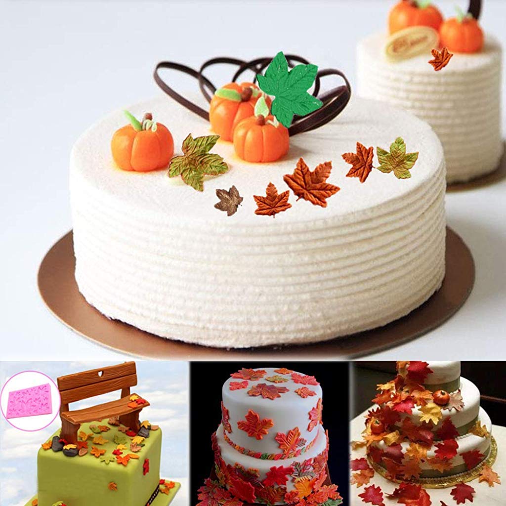 HASTHIP 5PCS Silicone Leaves Fondant Molds 3D Mini Maple Leaf Rose Shaped DIY Cake Decoration Molds