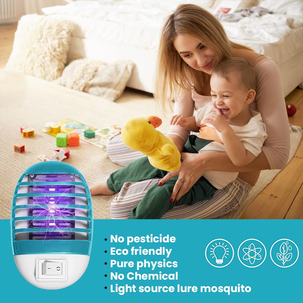 HASTHIP 4pcs UV Mosquito Killer Lamp, Wall Outlet Plug and Play with Switch Indoor Mosquito Zapper for All Common Flies, Electronic Mosquito Killer for Bedroom, Kitchen