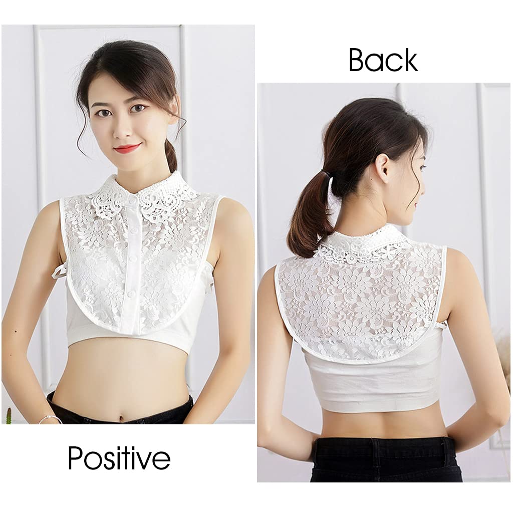 PALAY Fake Collar White Detachable Fake Shirt Collar Floral Lace Blouse Half Shirts for Women Girls Elegant Collar Shirt False Collar for Dress Tops