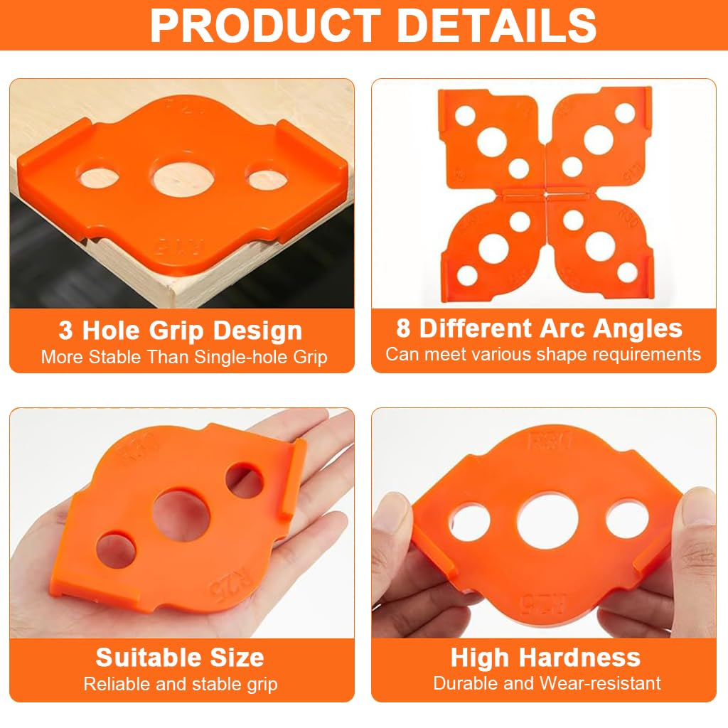 Serplex 4Pcs Round Corner Guide for Router Radius Jig Templates Carpenter Tools 8 Radius Angle Corner Radius Routing Templates Routing Rounded Corners Router For Wood Work