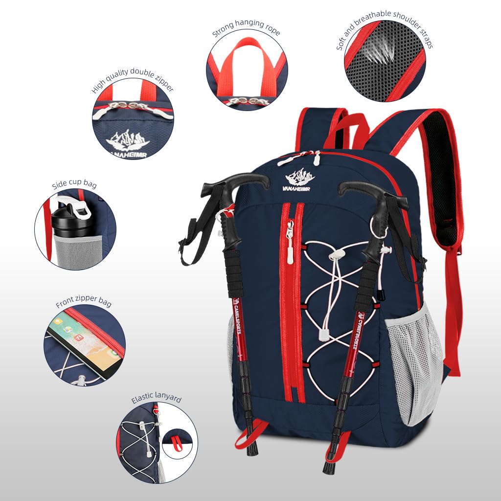 GUSTAVE Travel Backpack, Lightweight Foldable Backpack, Water Resistant Rucksack with Storage Bag Stylish Outdoor Sport Daypack for Travelling Walking Hiking Camping Biking