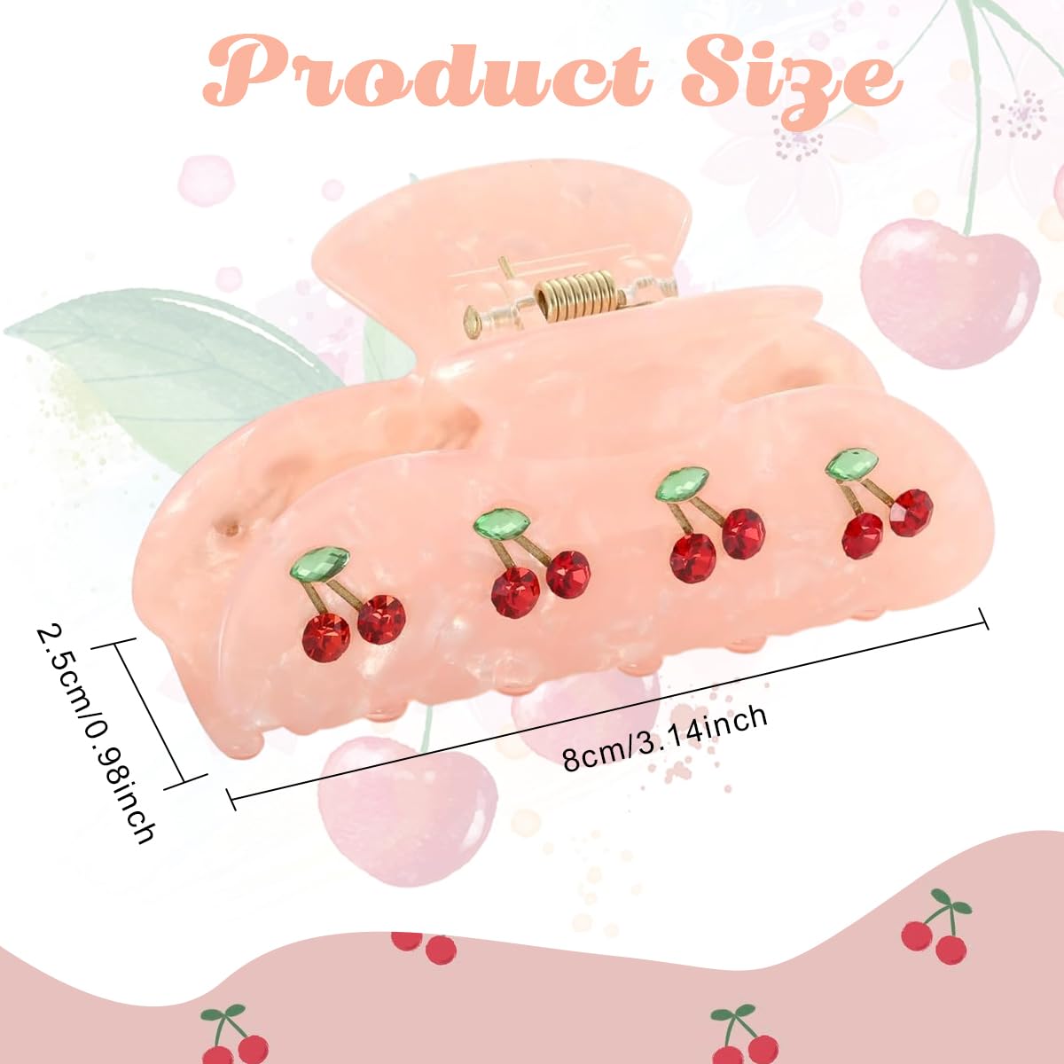 PALAY Hair Claw Clips for Women Pink Cherry Claw Clips Acrylic Hair Claws Medium Size Hair Clips Jaw Aesthetic Nonslip Hair Clamps for Women Ladies