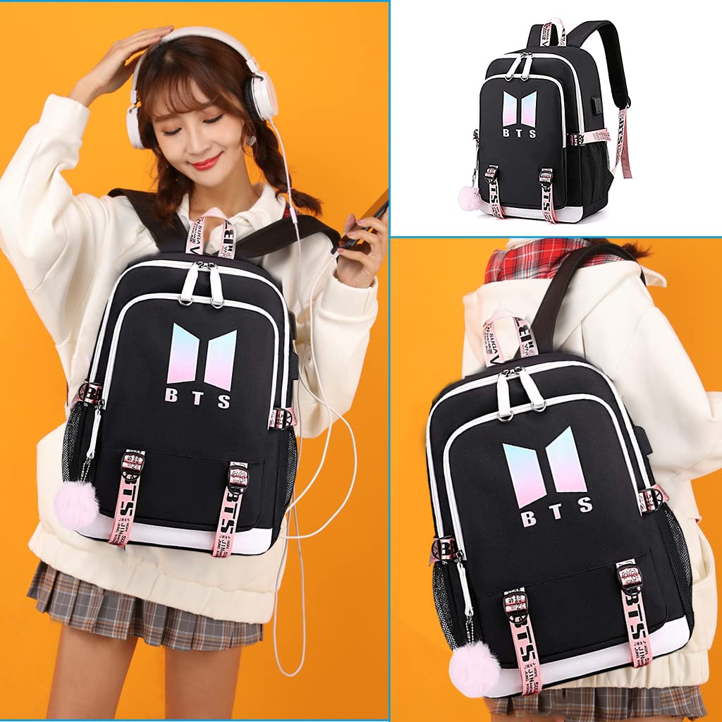 PALAY BTS Kpop Bangtan Backpacks Daypack Laptop Bag for Girls School Bag Shoulder Bag with USB Charging Port BTS Kpop Accessories For Boy Women Gifts