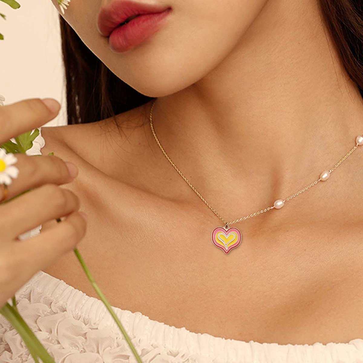 MAYCREATE 50Pcs Enamel Charms for Jewellery Making Heart Shaped Pendants Set Mixed Bulk Metal Earring Charms Necklace Bracelet Charms for Jewelry Making and DIY Crafting