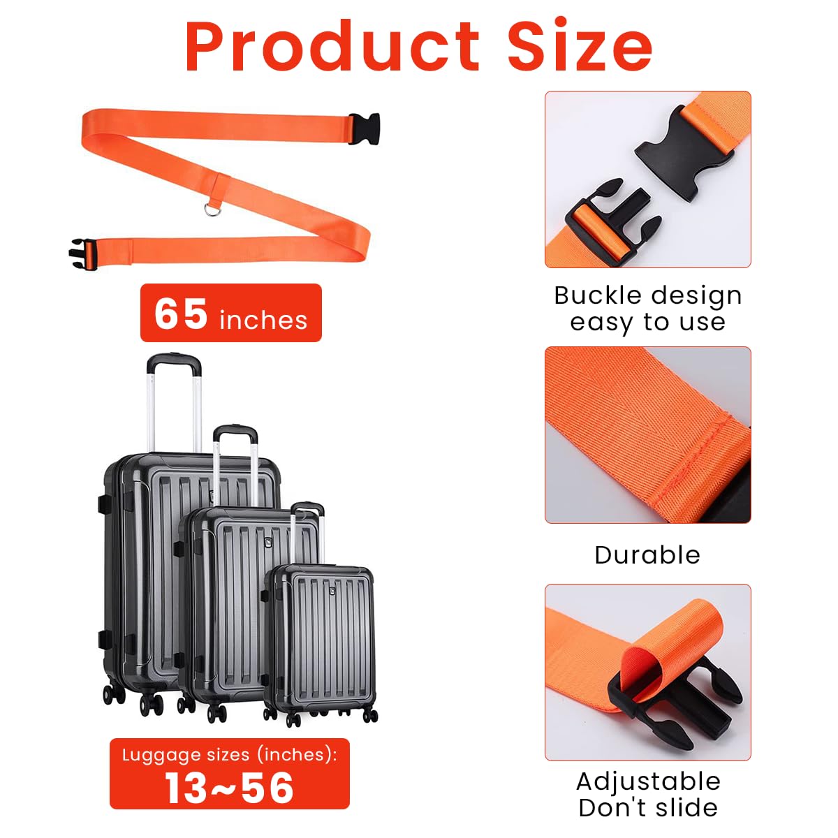 SNOWIE SOFT Adjustable Luggage Strap for Carry-on Luggage Baby Car Seat Fastening Belt Luggage Belt Prevents Slippery Utility All Purpose Luggage Belt Strap for Travel