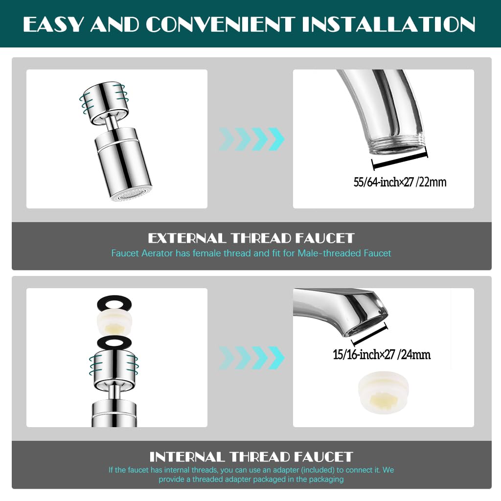 HASTHIP® Tap Extender for Kitchen Sink - 360° Swivel Faucet Aerator, 2-Mode Water Spray, High-Pressure and Water-Saving, Stainless Steel Universal Sink Faucet for Kitchen and Bathroom Sinks