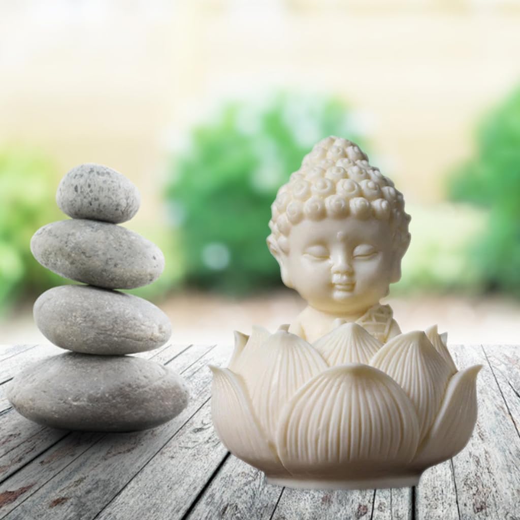 HASTHIP White Buddha Statue, Bodhisattva Statue, Small Buddha on Lotus Seat, Zen Meditation Statue, Religion Artwork Statue for Home Office Bookshelf Decoration, Collectible Gifts for Men
