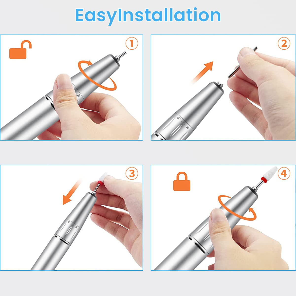 MAYCREATE Nail Drill Machine with Drill Bit Professional 30000rpm Adjustable USB Nail Drill Machine for Gel Nail, Salon Nail Drill Machine Portable Manicure Pedicure Drill for Nair Art