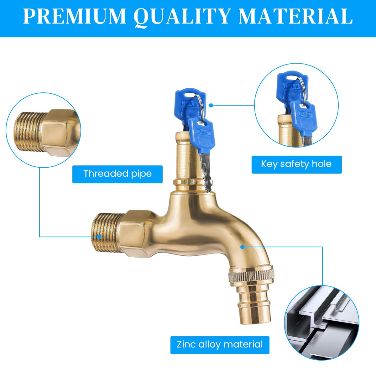 HASTHIP Safety Water Faucet with 2 Keys Heavy Duty Brass Faucet Key Lock Faucet Key-Operated Faucet for Public Facilities, Prevent Unauthorized Use, Universal Key Lock Faucet