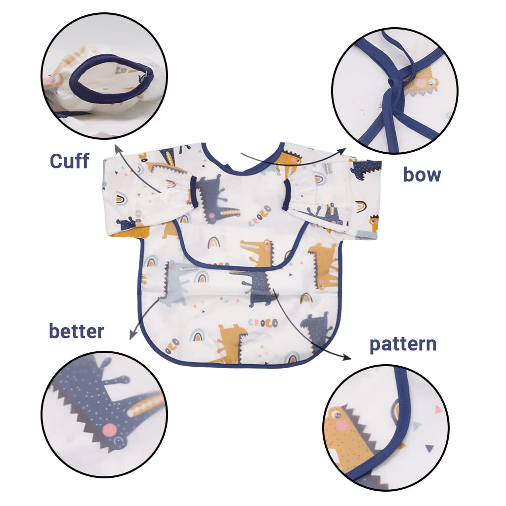 SNOWIE SOFT Sleeved Bib Baby Bib with Pocket, Toddler Bib, Smock, Washable and Lightweight Waterproof Fabric, Fits Bibs for Baby 6 Months+