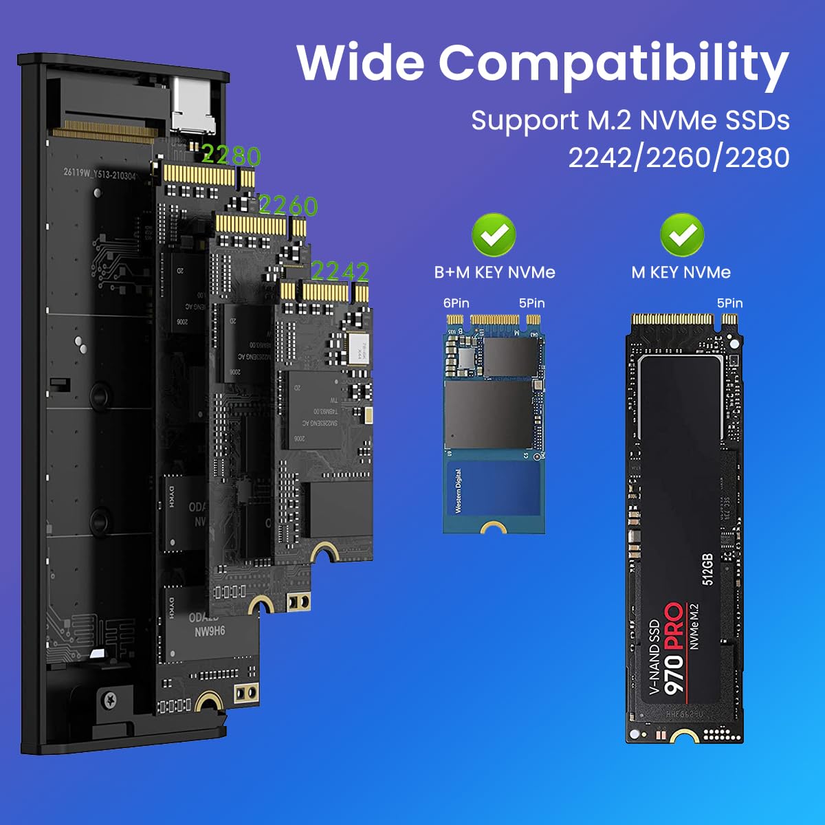 Verilux RGB M.2 NVMe SSD Enclosure, USB-C 3.1 Gen 2 10Gbps, Aluminum SSD Case, UASP & Trim Support, for 2230-2280 Sizes, Plug & Play for Laptop/PS4/Smartphone, Up to 2TB - No SSD Included