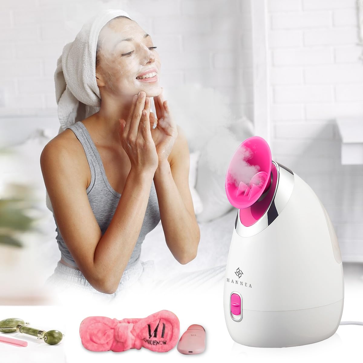 HANNEA Steamer for Cold & Cough, Vapourizer & Steamer for Face steam, Facial Steamer With Nano Ionic HotSteaming Technology, Fast Mist in 30sec, Aromatherapy Spa Humidifier for Deep Skin Hydration