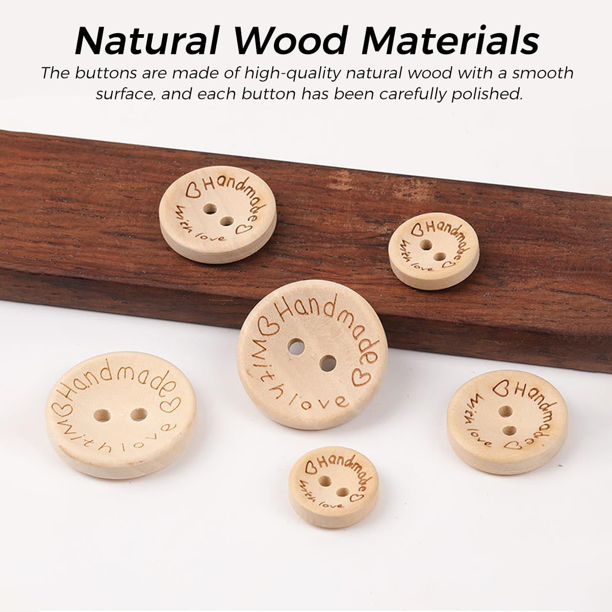 HASTHIP Wooden Button Set Handmade DIY Button for Knitting Sweather Button Set of 150Pcs Clothing Bottons with 3 Sizes Dual Hole Wooden Engraved Button for Crafting, DIY Crocheting Craft Decoration