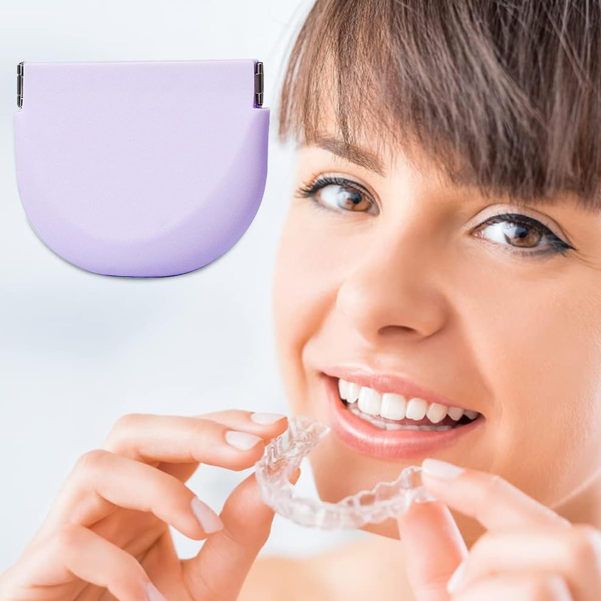 HANNEA Silicone Retainer Case, Upgraded Denture Case with Vent Holes Portable Aligner Cleaner Food Grade Silicone Squeeze Top Orthodontic Mouth Guard Case for Mouth Guard, Night Guard, Purple