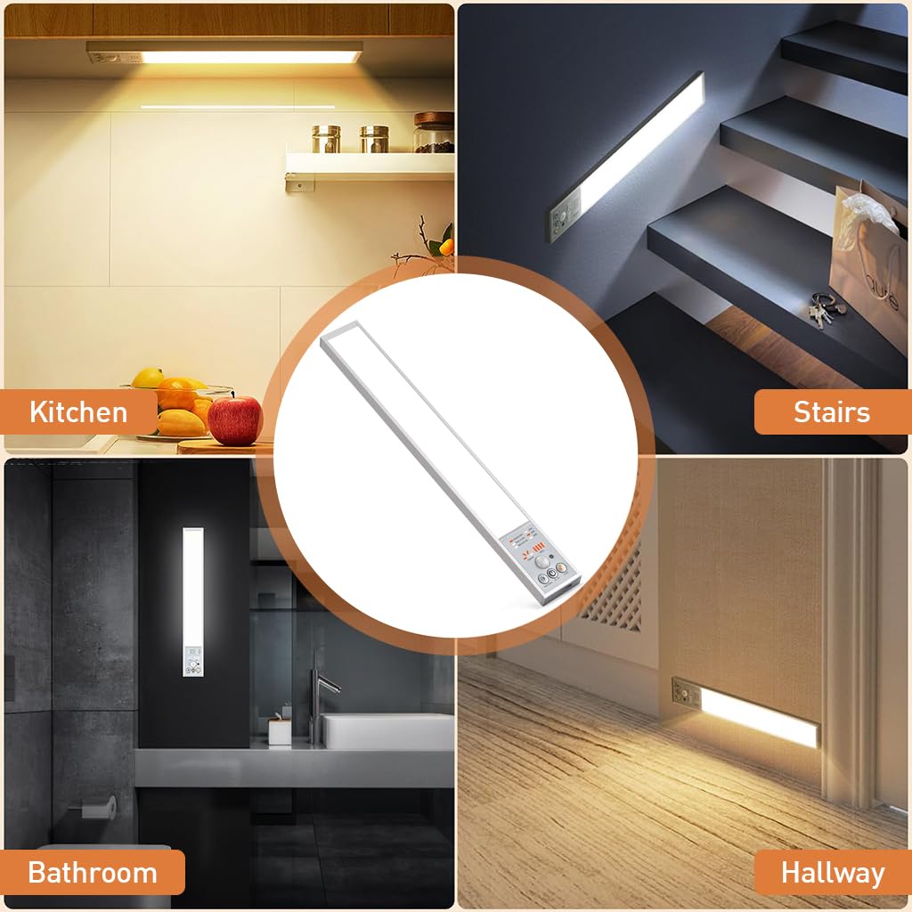 ELEPHANTBOAT Under Cabinet Lights - 2500mAh LED Lights Motion Sensor Light Indoor, Under Cabinet Lighting 12 Inch 6000K 111 LED Wireless USB Rechargeable