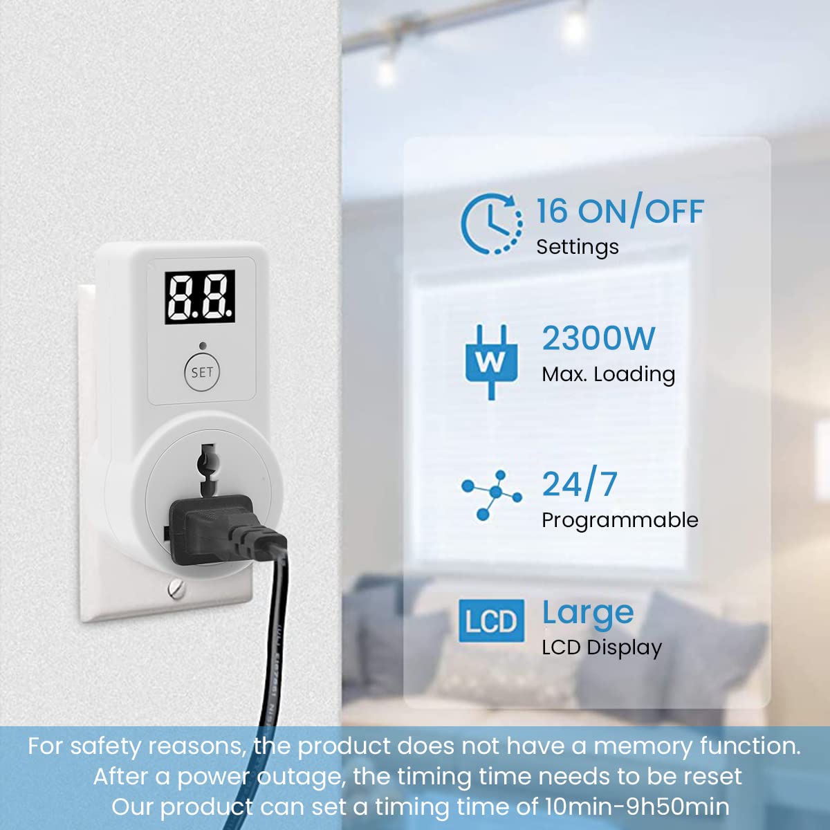 Serplex Timer Socket Three Pin Plug Socket Timer Digital Timer Outlet Timer Plug for 2-prongs Power Outlet, Smart Socket with Auto Timer Programmable Digital Timer Switch with 3pin Plug Socket