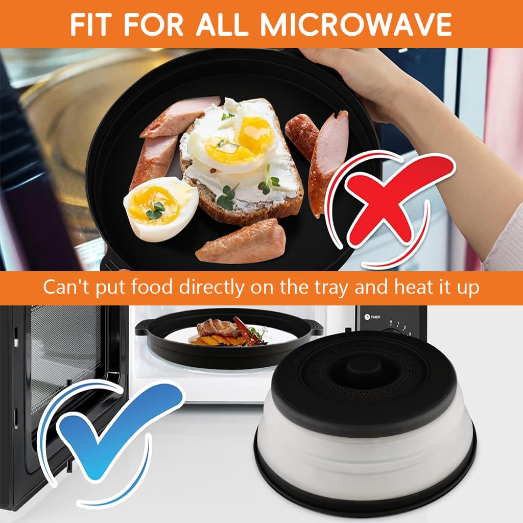 HASTHIP 10.6 inch Microwave Plate Cover, Collapsible Food Plate Lid with Top Steam Vent and Gripper, Strainer for Fruit, Microwave Lid Food Splatter Cover, BPA Free, Microwave Safe Material (Black)