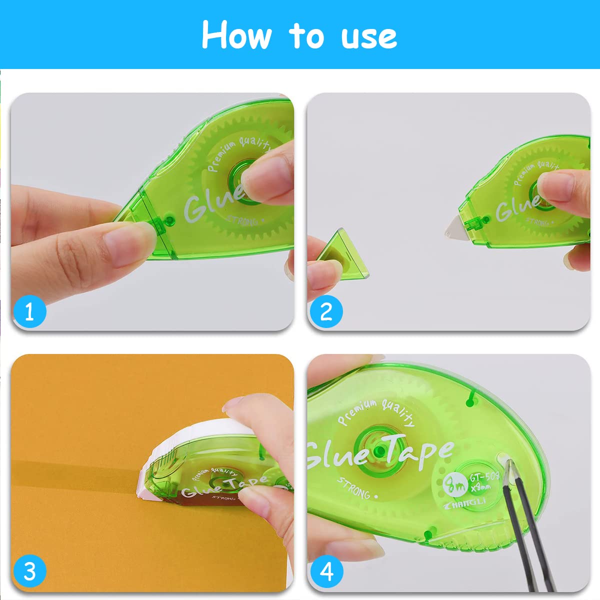HASTHIP 3 Pack Permanent Adhesive Runner Roller Tapes, Glue Runner Permanent, Adhesive Dot Roller Applicators for Scrapbooking DIY Craft Projects Supplies, 8mm x 8m
