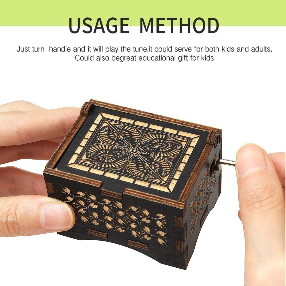 PATPAT You are My Sunshine Wood Music Boxes,Laser Engraved Vintage Wooden Sunshine Musical Box,Wooden Classic Music Box Crafts with Hand Crank (Wooden-Black)