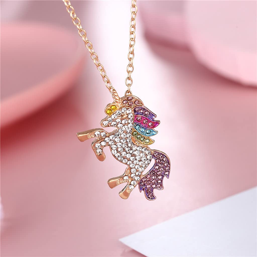 PALAY Unicorn Necklace Jewelry Set Rainbow Unicorn Bracelet for Girls Necklace Unicorn Earring, Ring, Unicorn Women Jewelry Set Gift for Girls Women, (Gold) - 4 Combo Pack