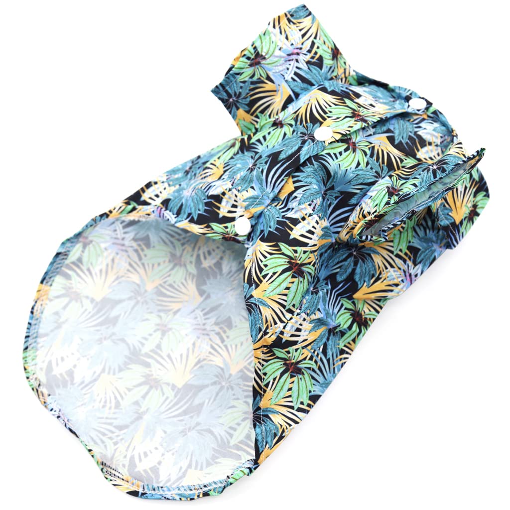 Qpets Summer Dog Clothes for Small Dogs Cute Hawaiian Coconut Tree Leaves Print T-Shirt for Dog Button Open Dog Clothes for Chihuahua, Maltese, Pug, Papillon, Small Dog Breeds of 4-7kg