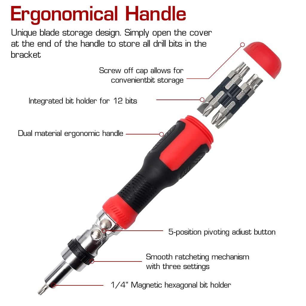 Serplex 13 in 1 Multi Screwdriver Tool Set Adjustable Angled Ratcheting Screwdriver 13pcs Chrome Vanadium Steel Bits with Bit Storage Design Portable Multi Screwdriver Household Tool Garage Tools