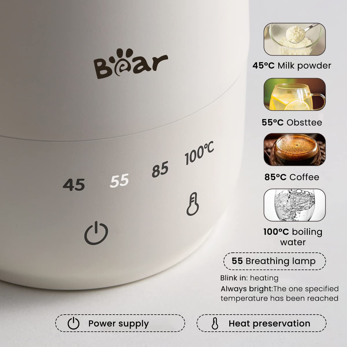 Bear Electric Kettle 300W Portable Electric Water Bottle for Hot Water with 4-Temperature Fast Boil Tea Kettle Mug Multipurpose Food Grade 304 Stainless Steel Liner for Travel with Storage Bag