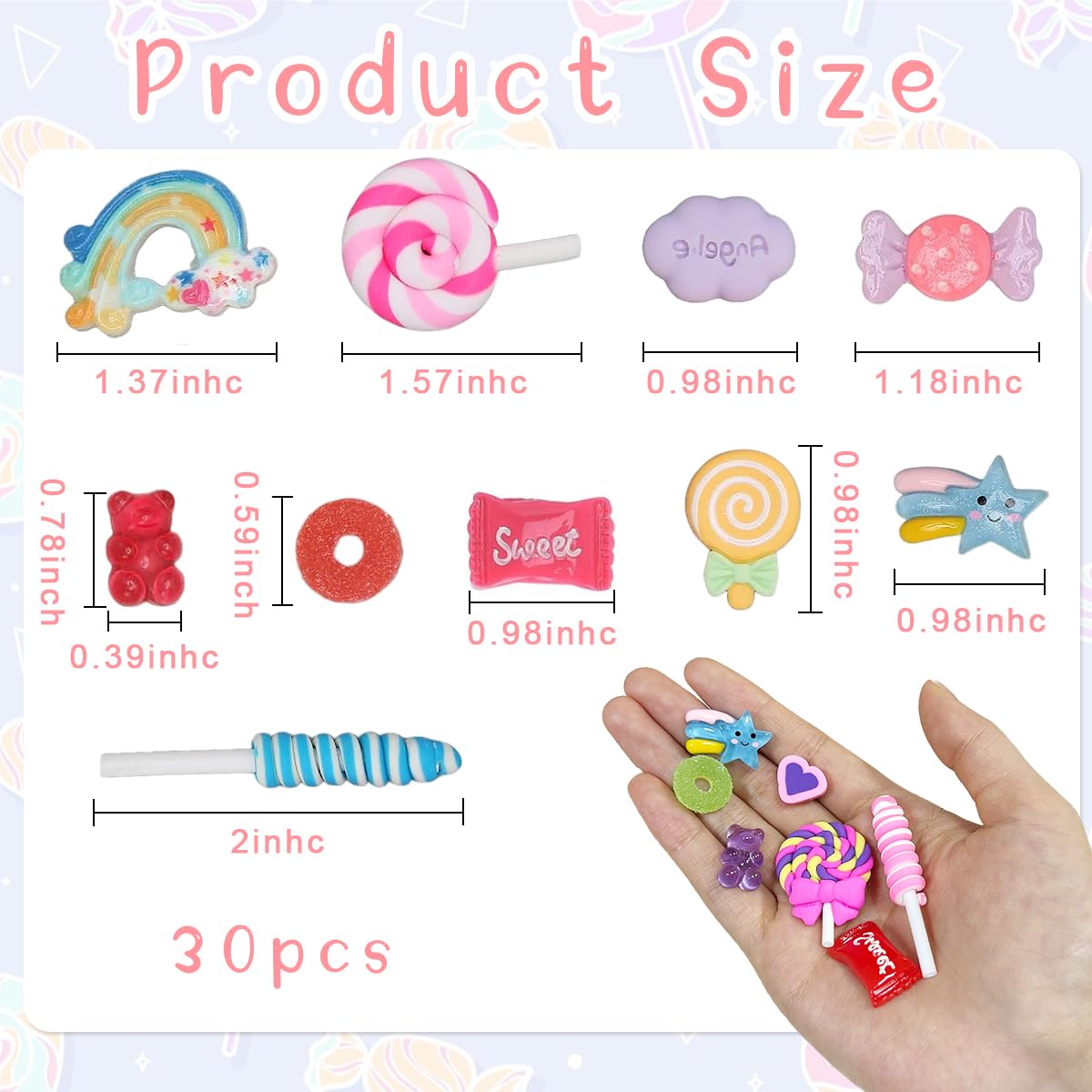 HASTHIP 30pcs Flatback Resin Charms Mixed DIY Cute Resin Charms for DIY Phone Case Decorative Decals Supplies for DIY Craft Making Ornament Scrapbooking