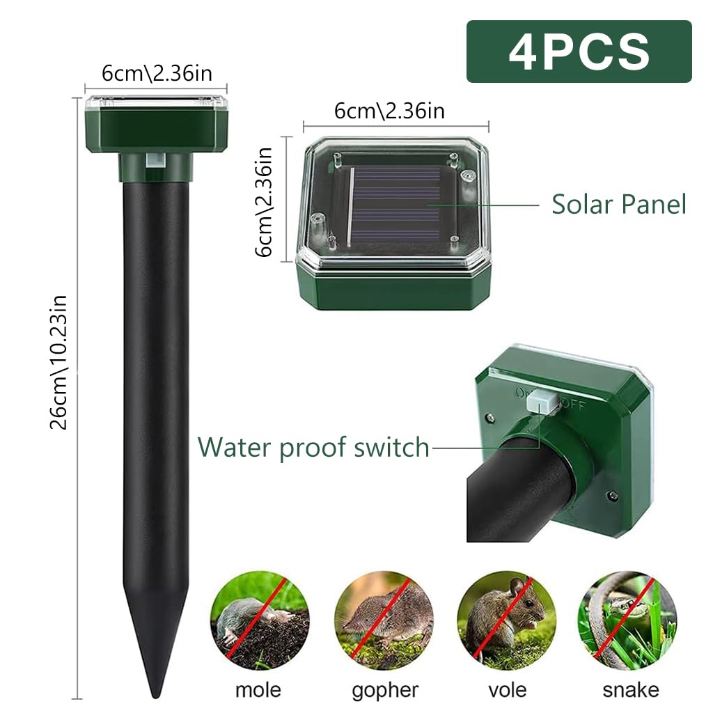 HASTHIP 4Pcs Solar Ultrasonic Animal Repellent - IP65 Waterproof Animal Repellent - 26cm Outdoor Animal Repellent Devices - Switchable Ultrasonic Animal Repellent for Mice, Rodent, Birds