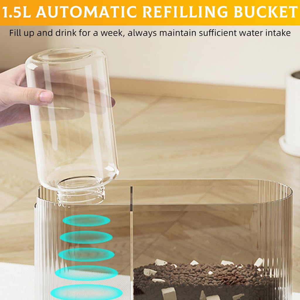 Qpets 2.2L Auto Pet Feeder Cat Dog Feeder 2 in 1 Automatic Pet Feeder with 1.5L Water Dispenser, Built in Filtration System Transparent Food-Grade PP Dustproof Food Cabin Design Auto Cat Dog Feeder