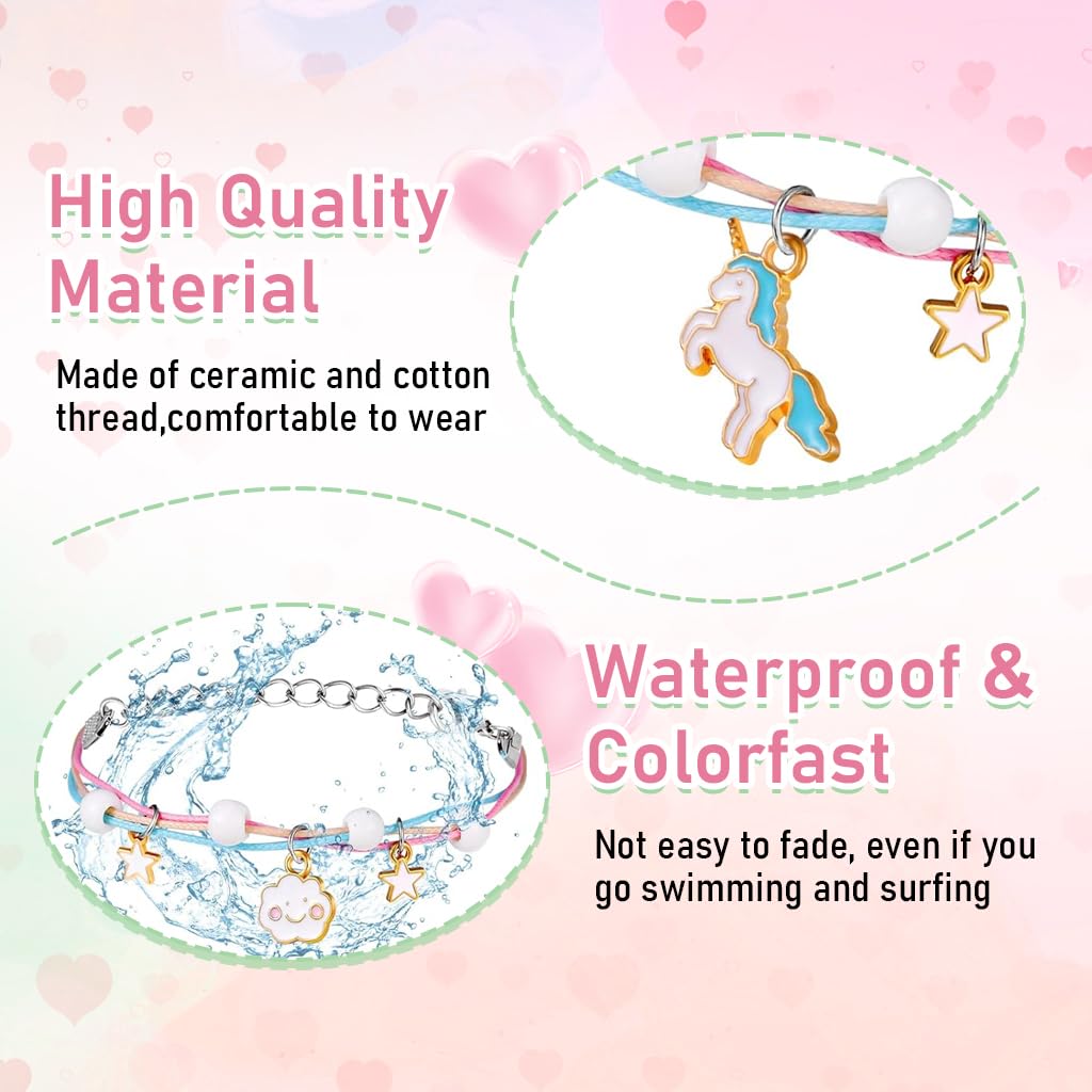 SANNIDHI 6pcs Friendship Bracelet for Girls Kids, Cartoon Enamel Pendent Bracelets Set, Fashion Best Friend Bracelet, Handmade Braided Color Rope Bracelet Jewelry Gift for Girls Students