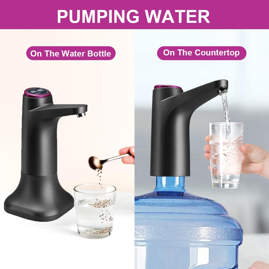 HASTHIP 5 Gallon Water Dispenser with Base, Electric Folding Water Pump with USB Charging and Auto-Off, Portable Water Dispenser for Universal 2-5 Gallons, Touch Screen and Low Noise (black)