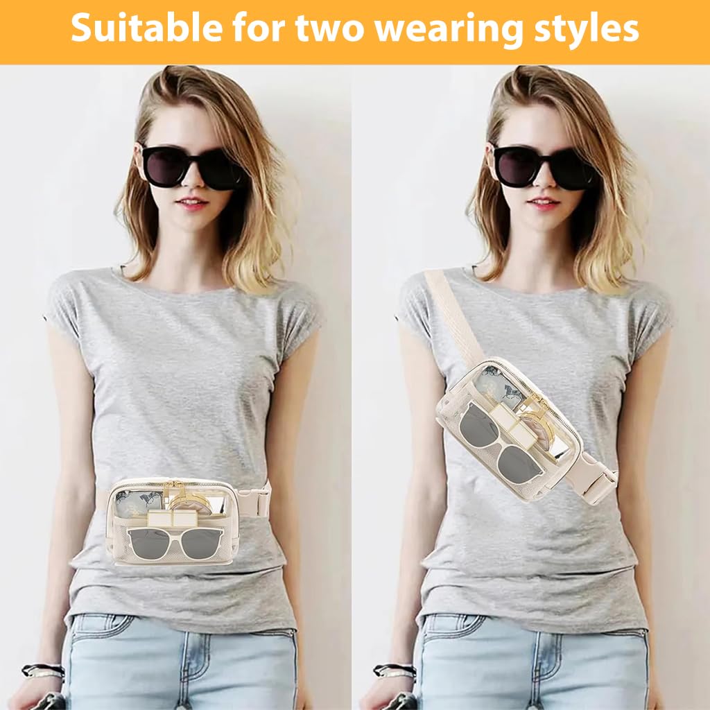 Proberos Belt Bag Stadium Approved for Women Men with Adjustable Strap Water-resistant Waist bag Clear Purse for Travel Workout Running Hiking(Beige)
