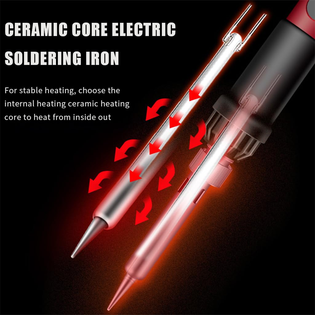 Serplex Soldering Iron Kit, Soldering Iron 60 Watt Original 200 to 450°C Adjustable Temperature Soldering Gun Electric Soldering Kit Set with 5 Soldering Iron Tips, Soldering Wire, Flux (12pcs)