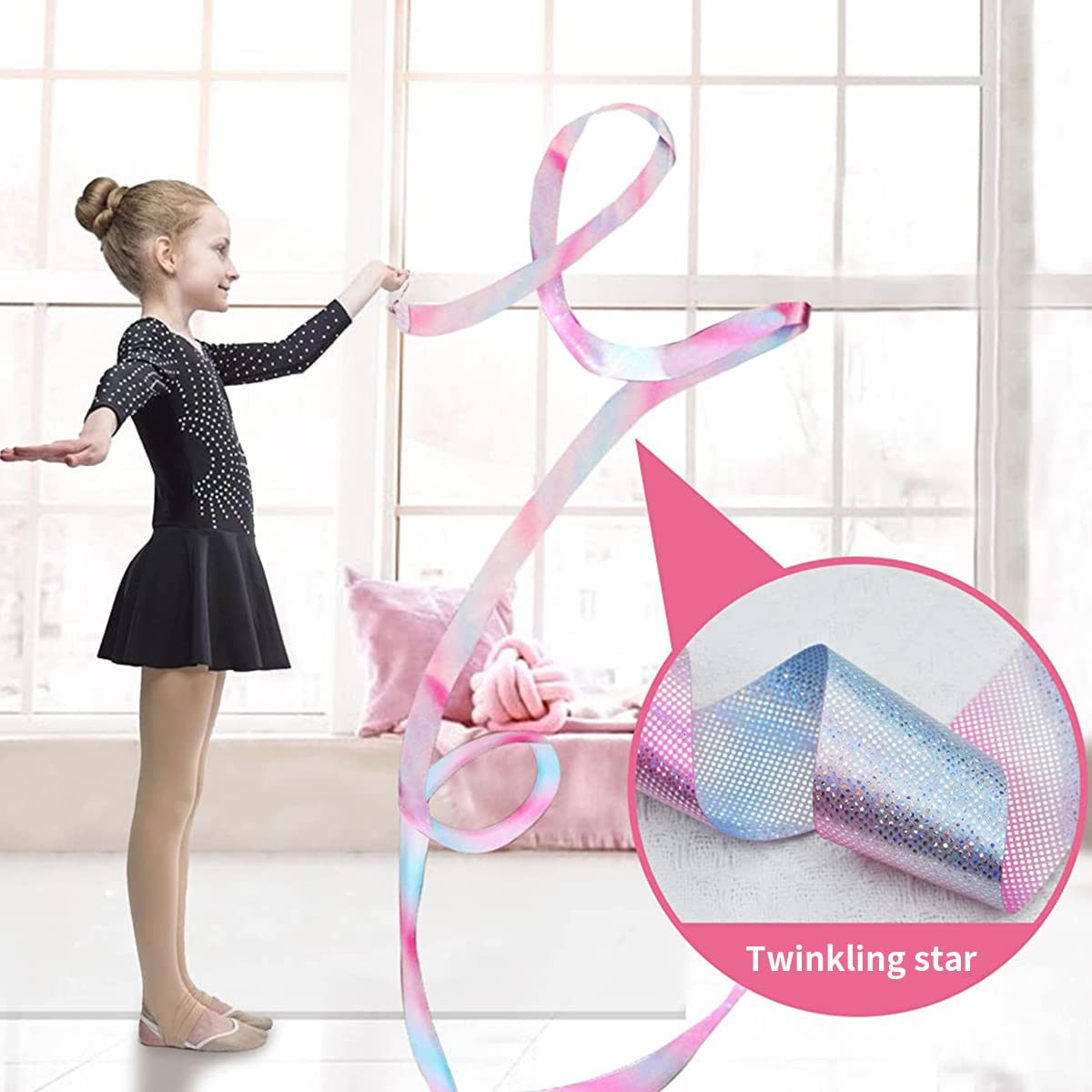 HASTHIP 2-Pack Sports Ribbons with Sticks, Dance Belts with Bar Kids 2m, Rhythmic Gymnastics Belts, Dance Gymnastics Belts, Dance Belts, Rainbow Swing Belts, Spin Belts, Kids Gymnastics Belts