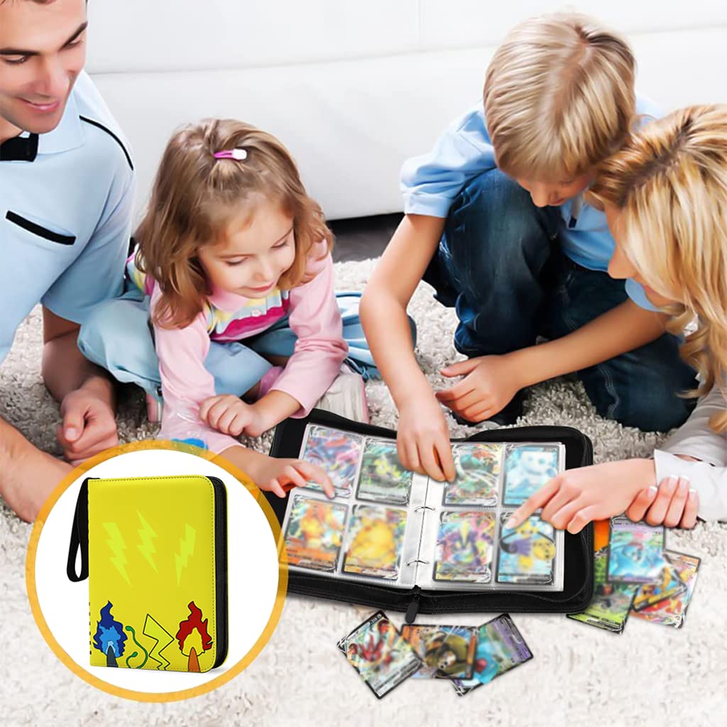 PATPAT Poke-mon Binder, Cards Collector Album Holder for 400 Poke-mon Cards Cartoon Prints Zipper Bag Trading Card Binder Poke-mon Cards Collection Bag Game Cards Case Gift for Kids Boys Girls-Yellow
