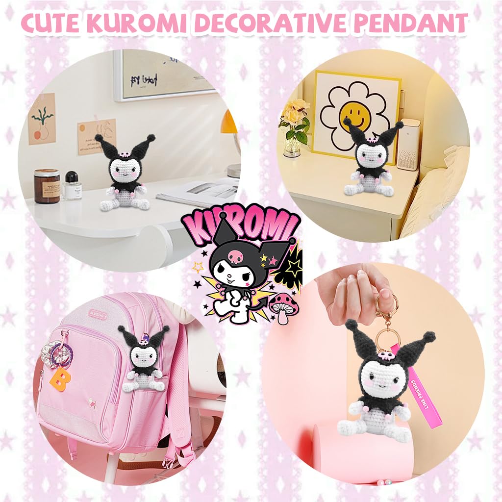 PATPAT DIY Kuromi Stuffed Toy Crochet Material Kit with Yarns and Tools 6.1'' DIY Kawaii Kuromi Stuffed Toy for Beginners DIY Handmade Crochet Cartoon Kuromi Stuffed Toy with Tutorial Video