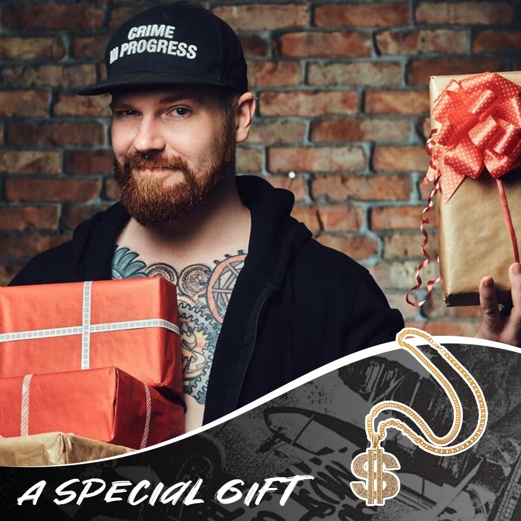 SANNIDHI Necklace for Men Women Golden Dollar Sign Pendant Rhinestone Alloy Gold Chain Necklace Hip Pop Dollar Symbol Necklaces Jewellery Gifts for Men, Boys, Husband