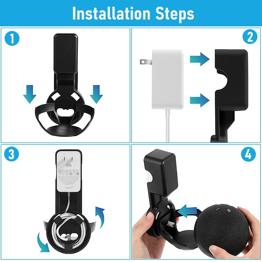 ZORBES Wall Mount for Alexa Echo Dot 5th Generation, Space-Saving Solution with Cable Management Wall Holder for Alexa Echo Dot 5th Generation, Alexa Echo Dot Accessories (Black, Holder Only)