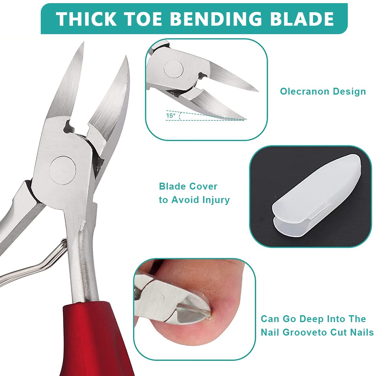 HASTHIP Professional Heavy Duty Curved Blade Ingrown Toenail File Correction Clippers Tool Manicure Set with Storage Bag for Adults, Seniors Thick Nails