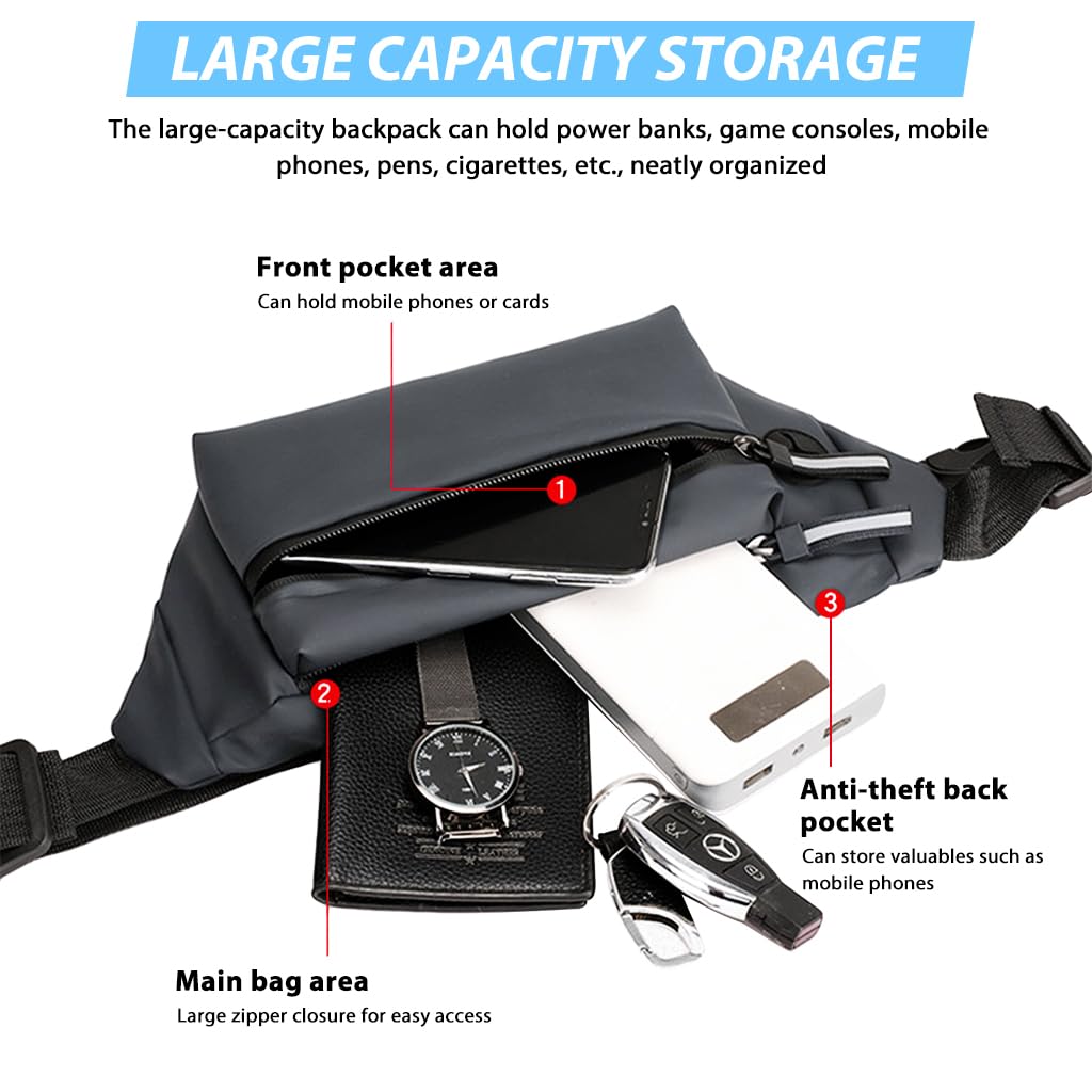 GUSTAVE Waist Bag for Men Women, Stylish Side Bag for Men Fanny Pack for Men Waist Pouch for Men Chest Bag for Outdoors Workout Traveling Casual Running Hiking Cycling (Grey)
