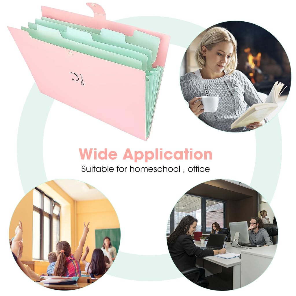 HASTHIP 2Pcs File Folder with Labels, Accordion File Folder, Expanding File Folder with Separate 5 Compartments A4 File Folders, Folder File for Documents, Filing Products Folder, Folders for School